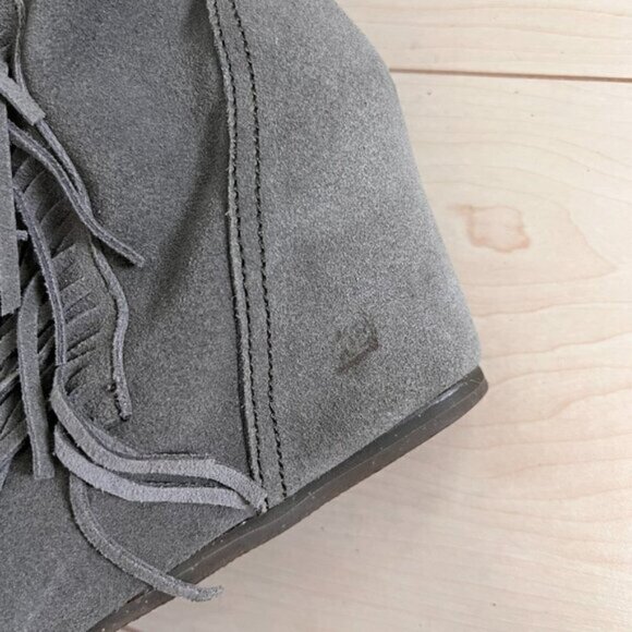 Colin Stuart Genuine Suede Leather Hidden Wedge Heel Fringe Ankle Boots Sz 8 - Picture 7 of 12